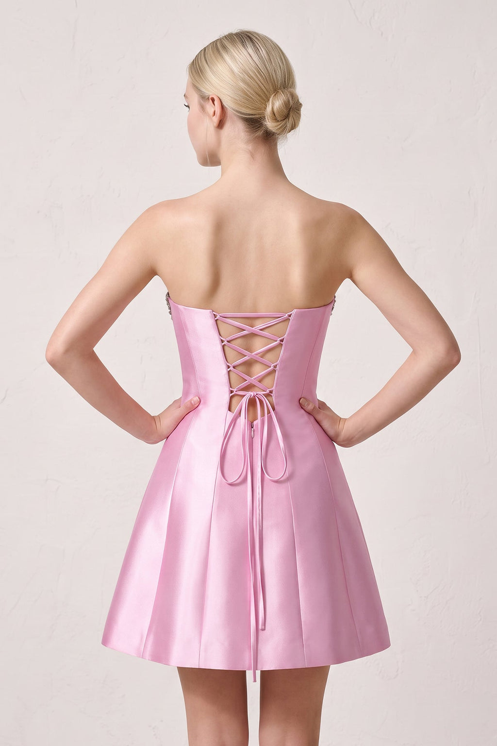 Candy Pink Rhinestones Satin Strapless A-Line Homecoming Dress
