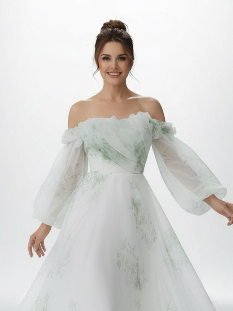 A-Line Floral Appliqued Majesty Bridal Wedding Dress with Ruffles