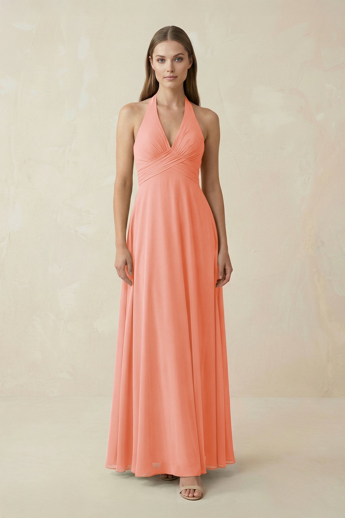 A-Line Pleated Chiffon V-Neck Bridesmaid Dress in Rosette