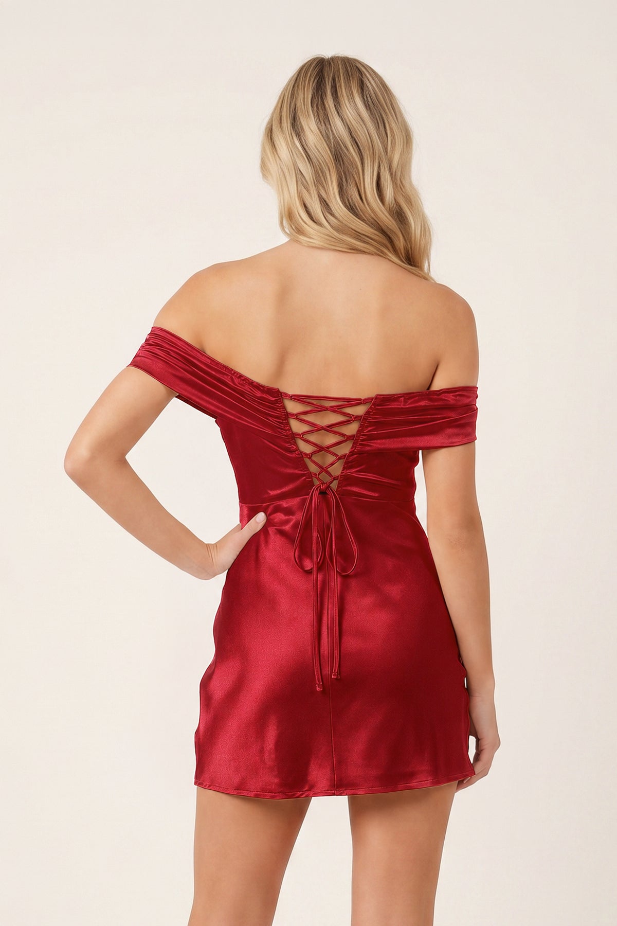 Aqua Off-the-Shoulder Satin Sheath Homecoming Dress