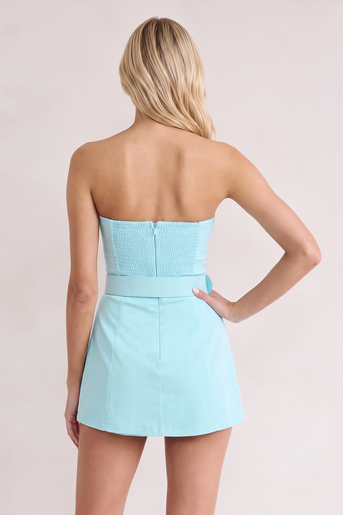 Aqua Strapless Sheath Satin Homecoming Dress with Belt
