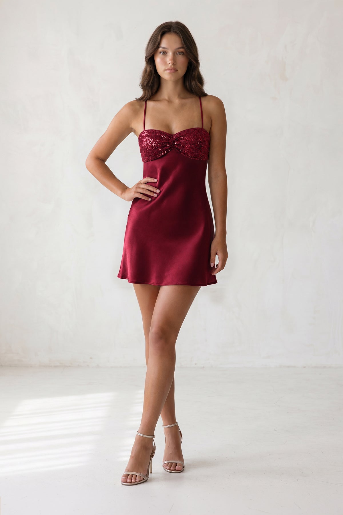 Sky Blue Spaghetti Straps Sheath Satin Homecoming Dress With Sequins