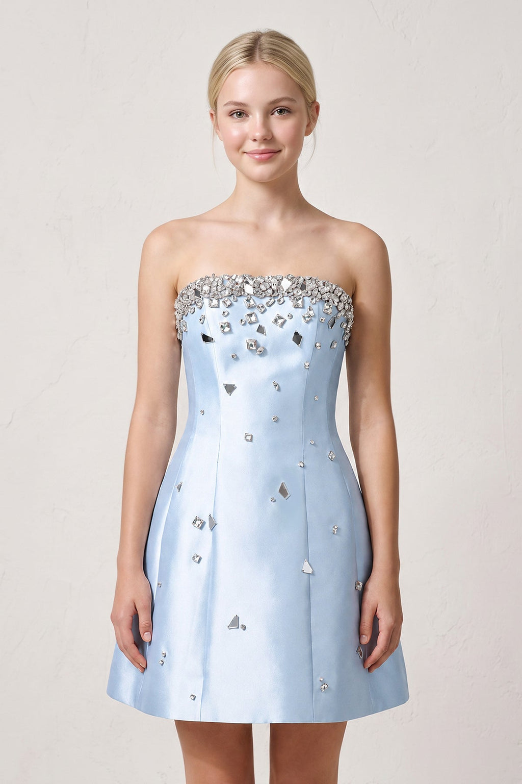 Candy Pink Rhinestones Satin Strapless A-Line Homecoming Dress