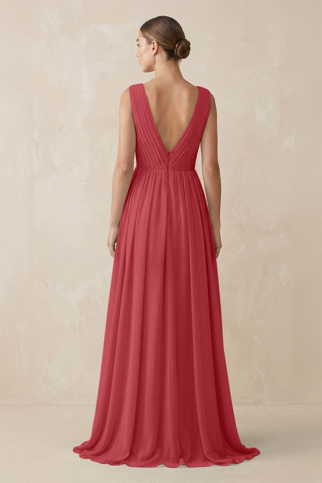 V-Neck Pleated A-Line Chiffon Bridesmaid Dress in Merlot