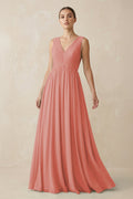 V-Neck Pleated A-Line Chiffon Bridesmaid Dress in Mulberry
