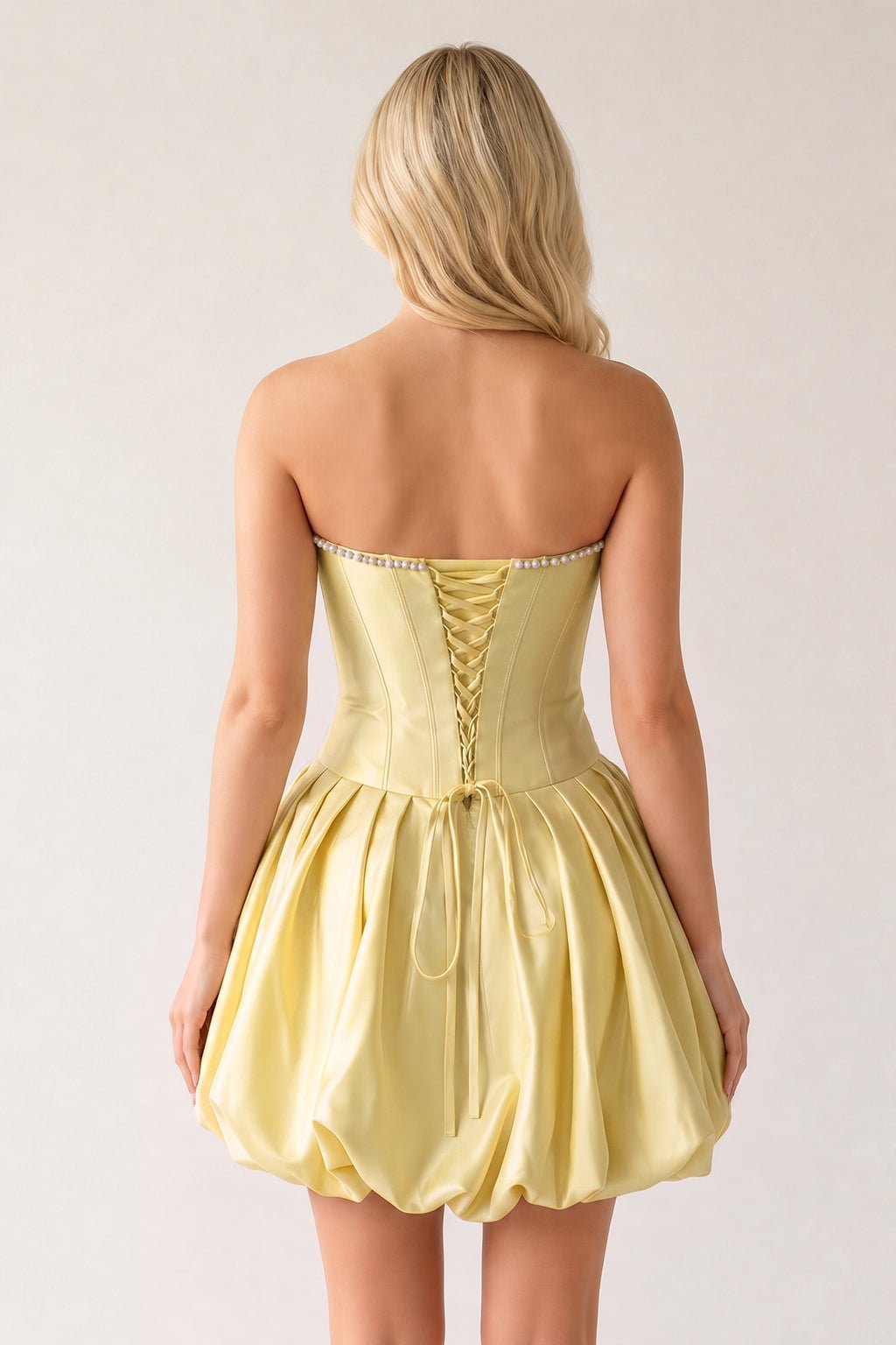 Fuchsia A-Line Bubble Hem Satin Strapless Corset Homecoming Dress