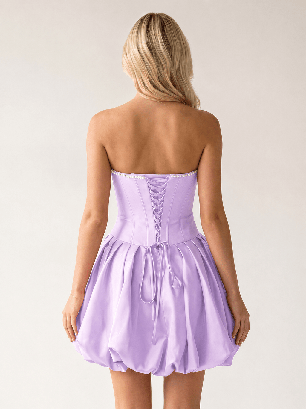 Fuchsia A-Line Bubble Hem Satin Strapless Corset Homecoming Dress