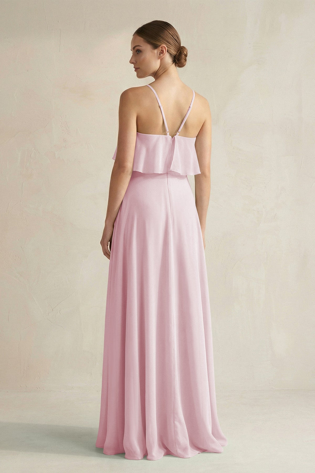 Halter Neck A-Line Chiffon Bridesmaid Dress with Keyhole in Candy Pink