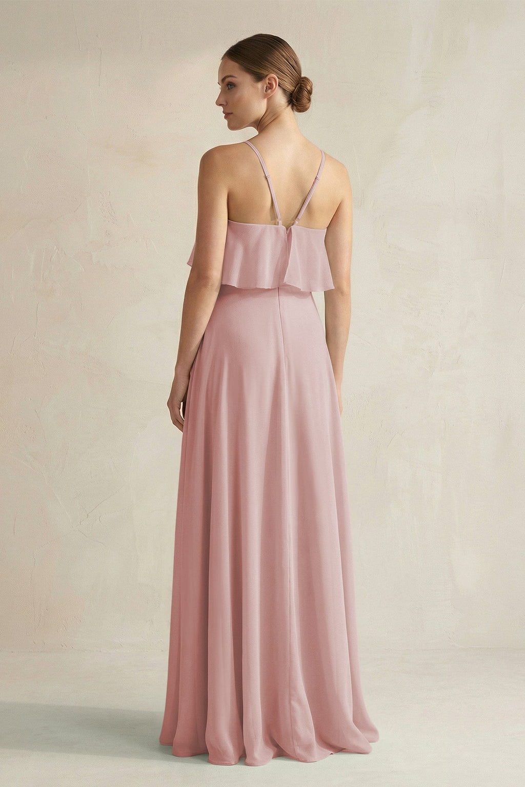 Halter Neck A-Line Chiffon Bridesmaid Dress with Keyhole in Dusty Rose