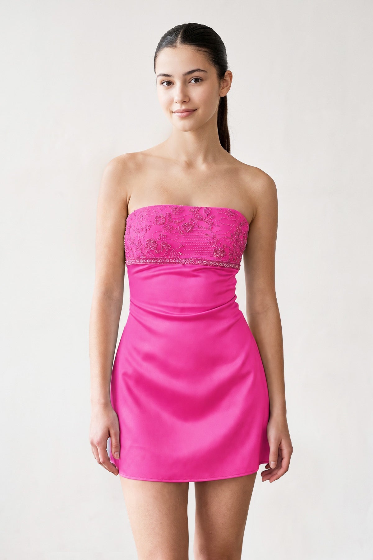 Aqua Strapless Appliqued Satin Sheath Homecoming Dress