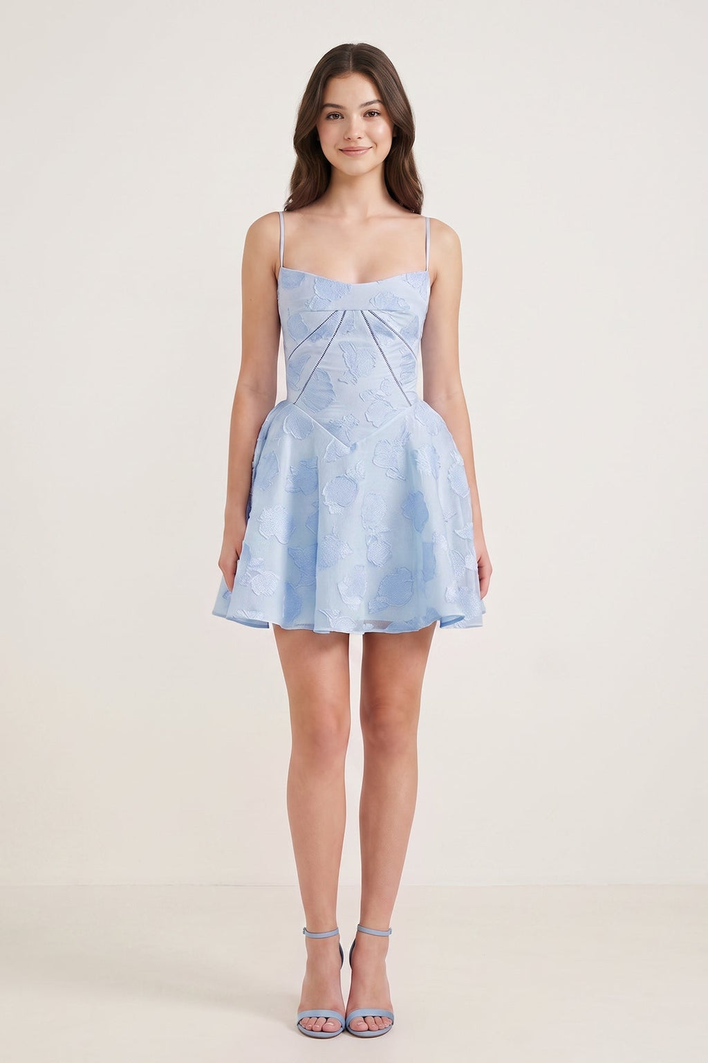 Ivory Spaghetti Straps Chiffon Jacquard A-Line Homecoming Dress