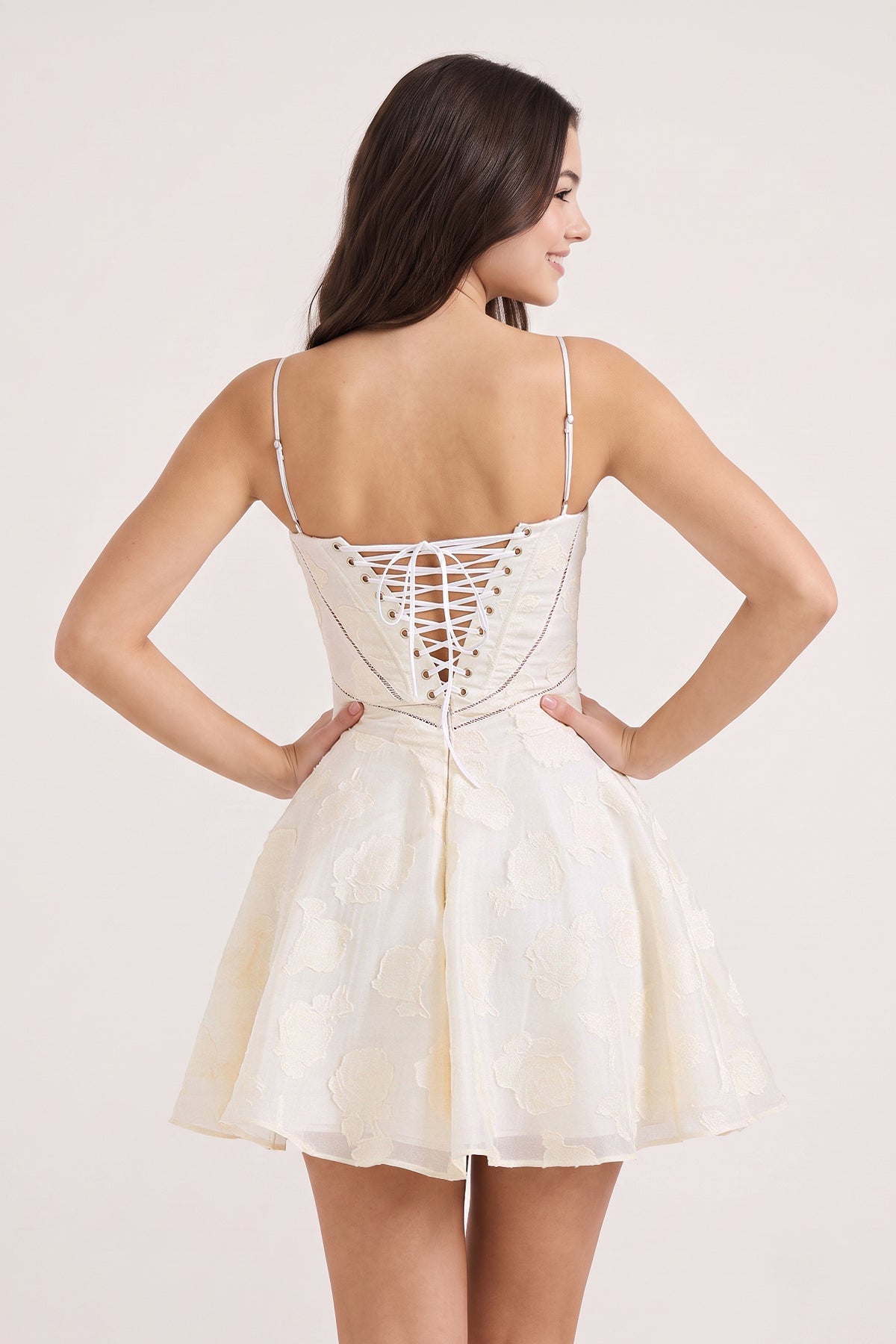 Ivory Spaghetti Straps Chiffon Jacquard A-Line Homecoming Dress