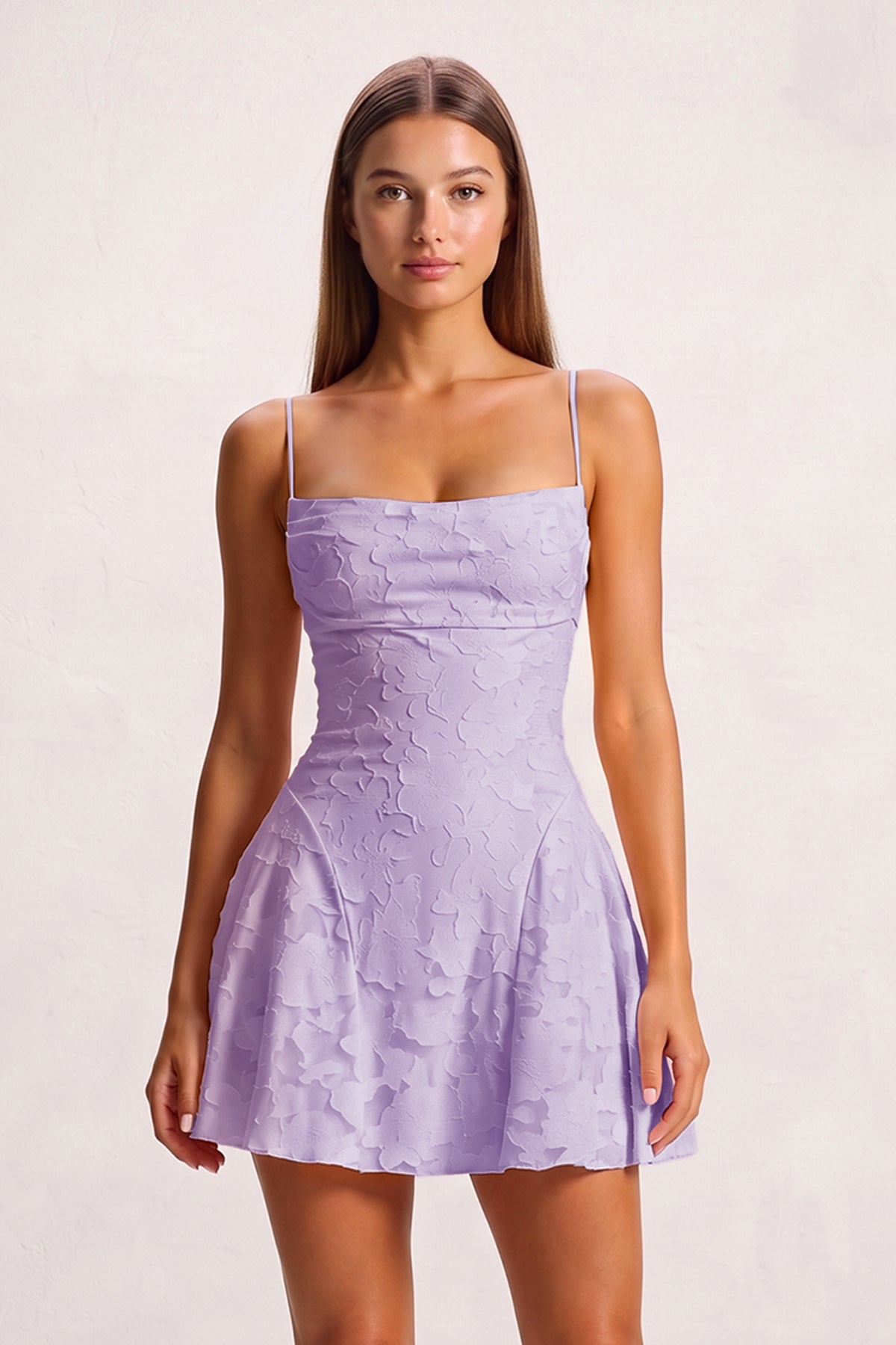 Pink Spaghetti Straps Jacquard Chiffon A-Line Homecoming Dress