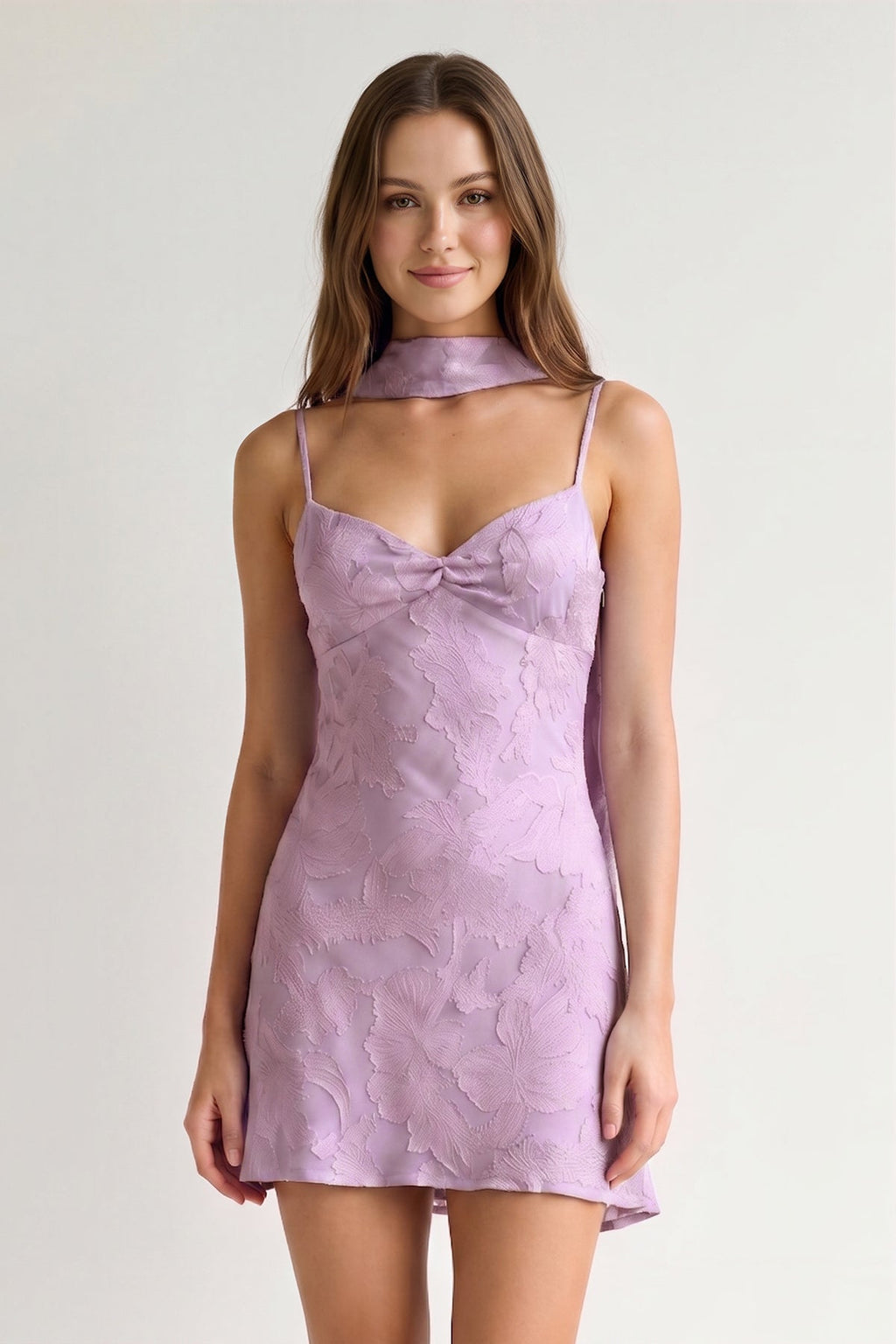 Red Jacquard Chiffon Cami Straps Sheath Homecoming Dress with Scarf