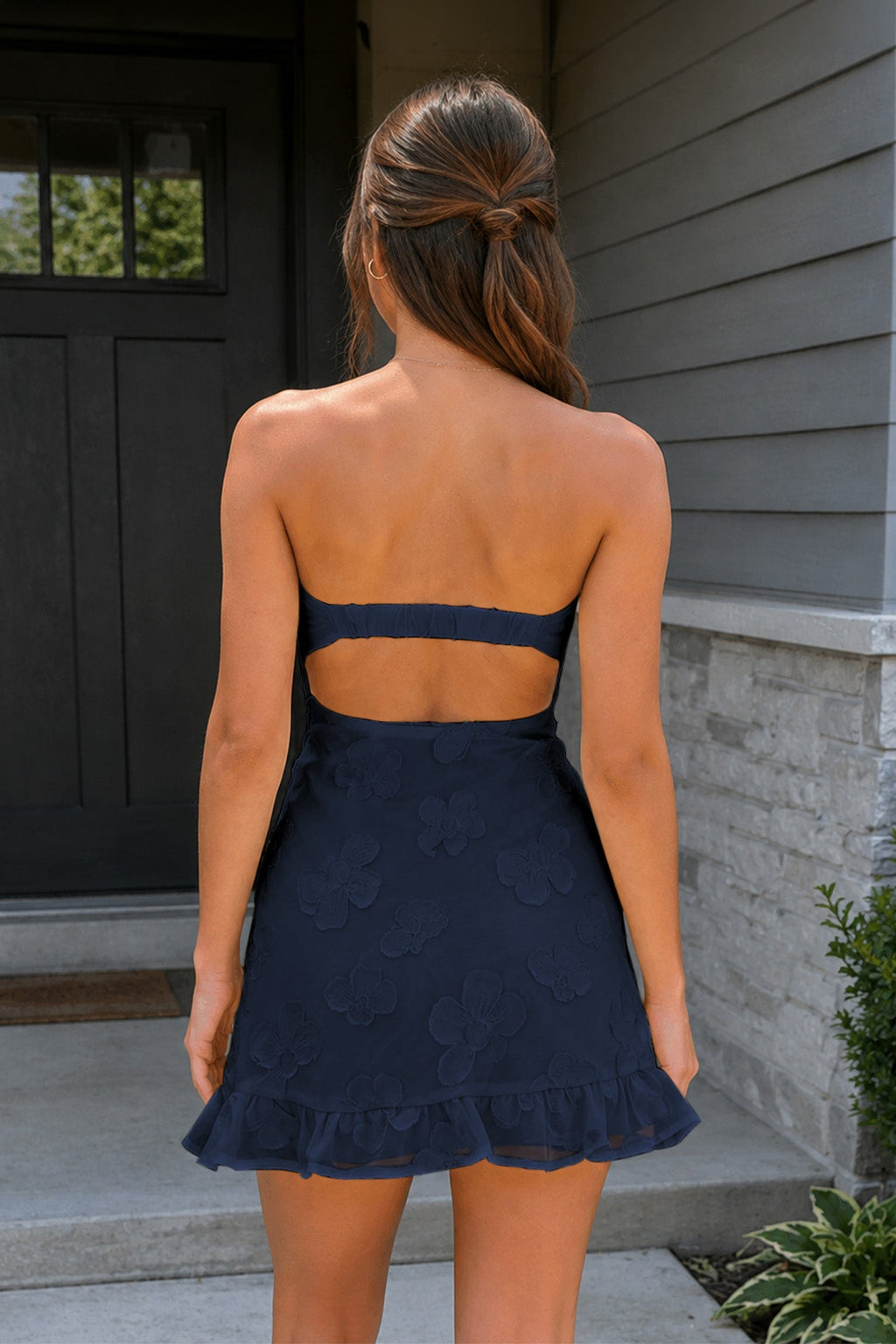 Yellow Sweetheart Embroidered Tulle Ruffled A-Line Homecoming Dress