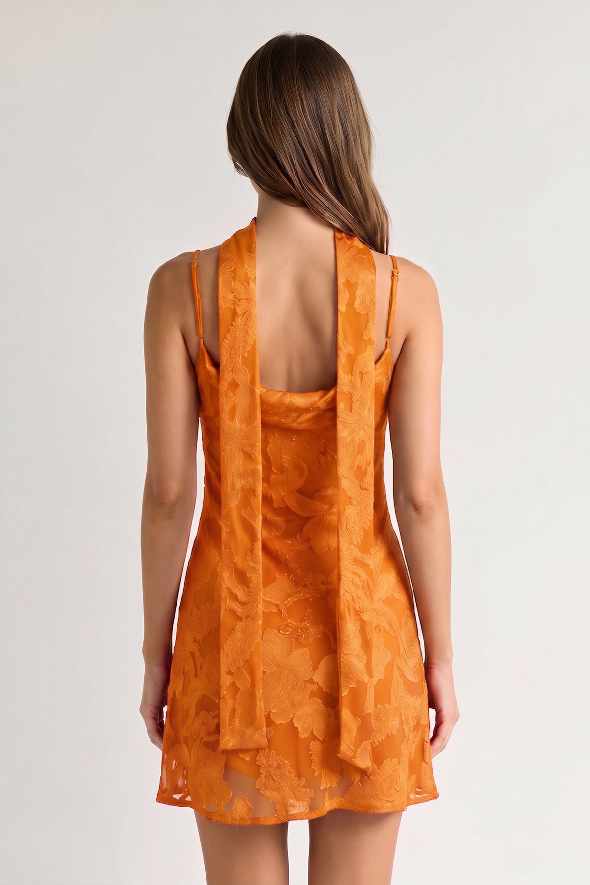 Red Jacquard Chiffon Cami Straps Sheath Homecoming Dress with Scarf