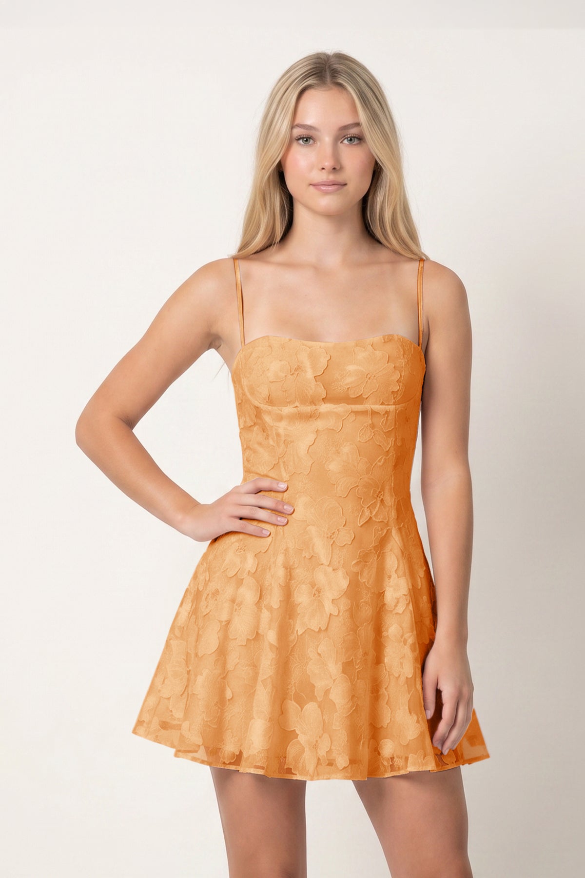 Spaghetti Straps A-Line Chiffon Jacquard Homecoming Dress