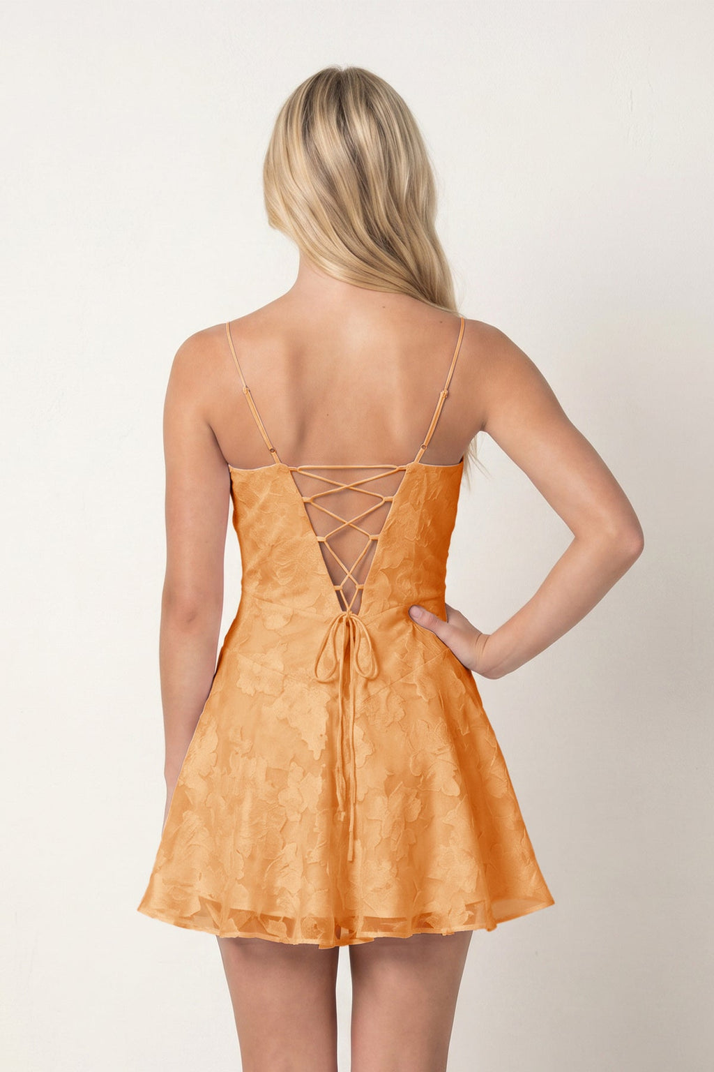 Spaghetti Straps A-Line Chiffon Jacquard Homecoming Dress