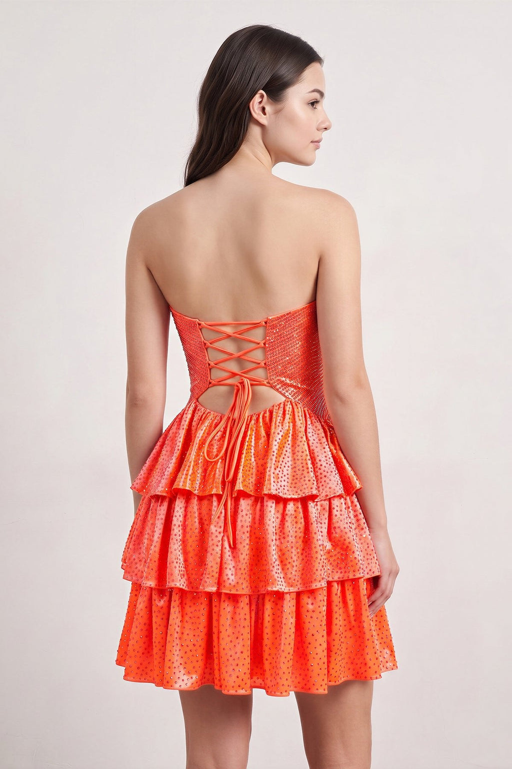 Orange Sweetheart A-Line Tiered Cut-Out Homecoming Dress With Beading