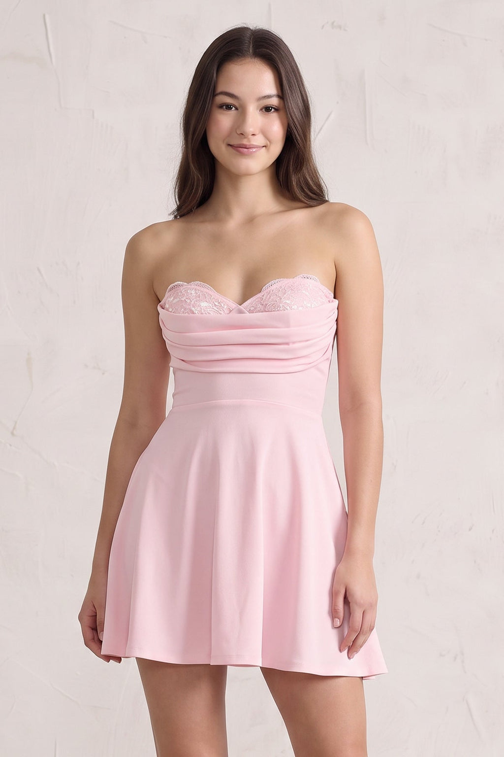 Pink Lace Sweetheart A-Line Linen Short Homecoming Dress