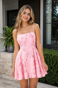 Pink Spaghetti Straps A-Line Sequined Chiffon Homecoming Dress