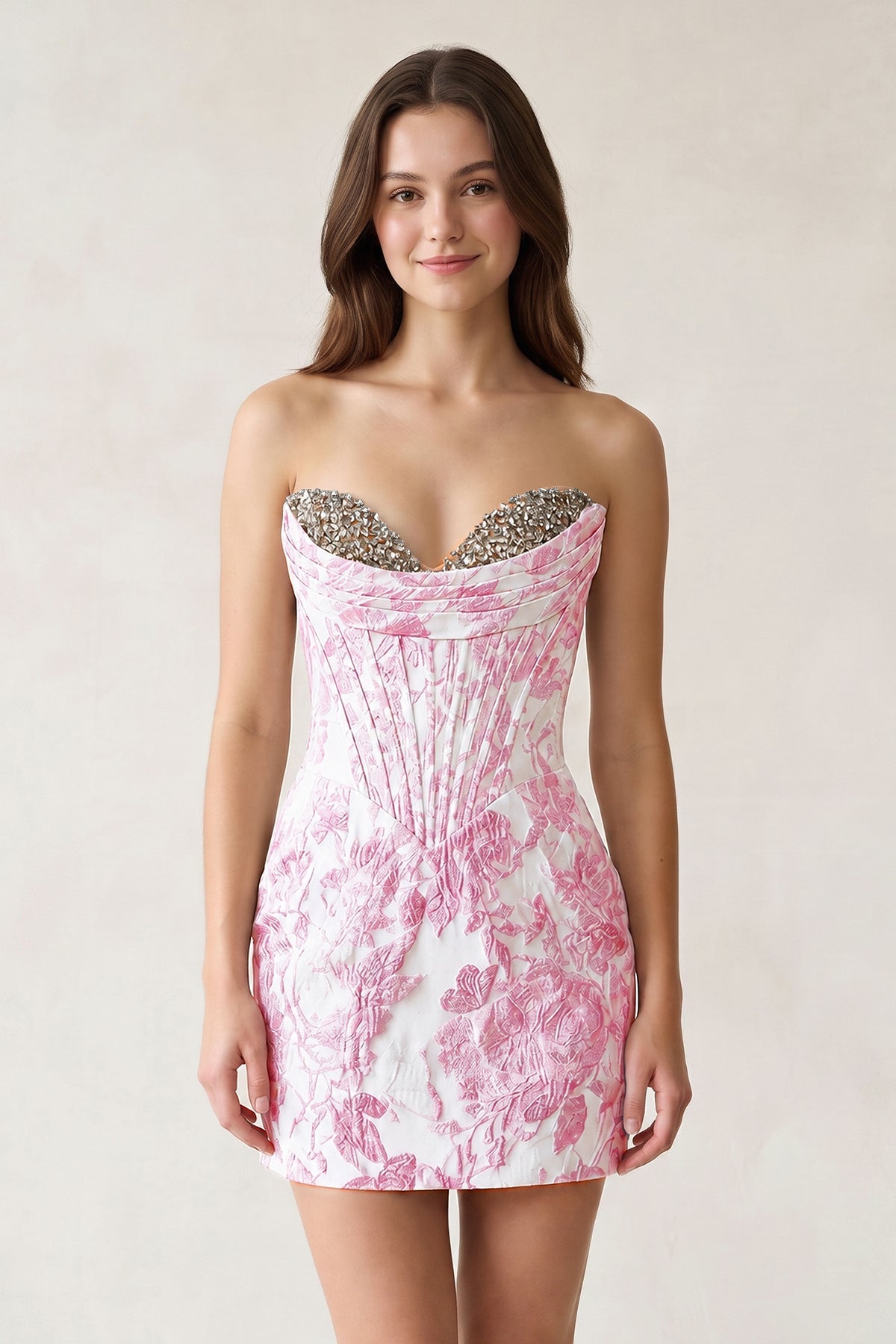 Blue Sweetheart Jacquard Sheath Corset Homecoming Dress