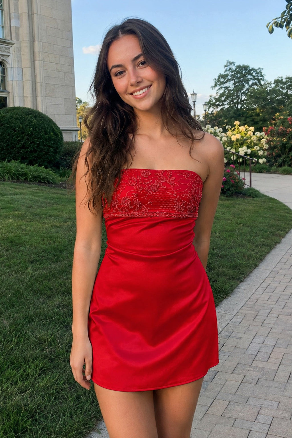Aqua Strapless Appliqued Satin Sheath Homecoming Dress