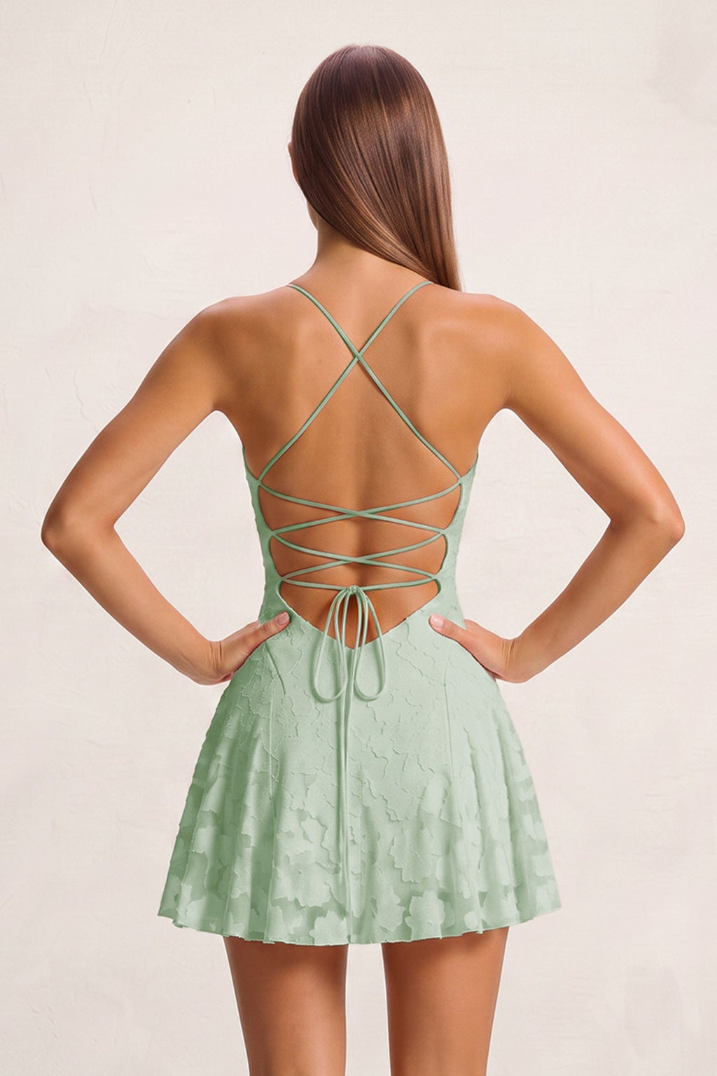 Pink Spaghetti Straps Jacquard Chiffon A-Line Homecoming Dress