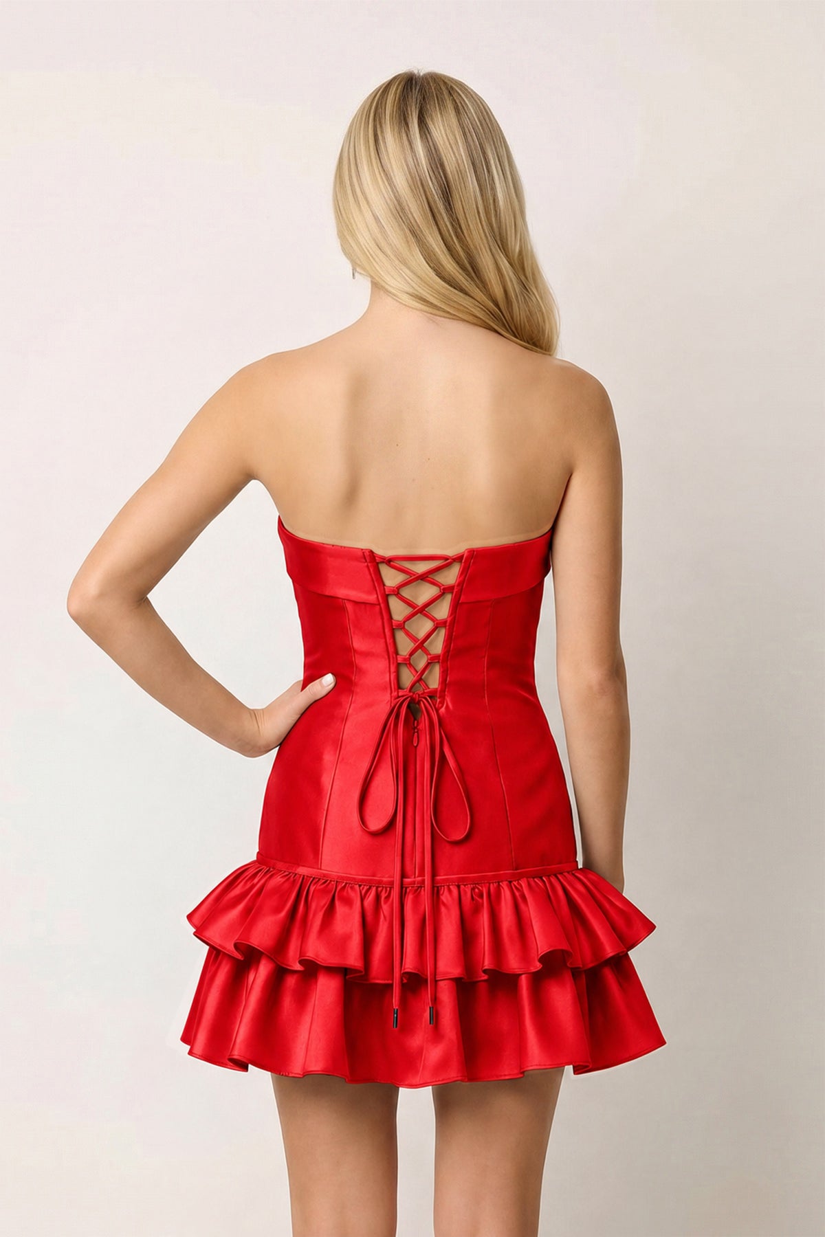 Turquoise Ruffled Strapless Tiered A-Line Satin Homecoming Dress