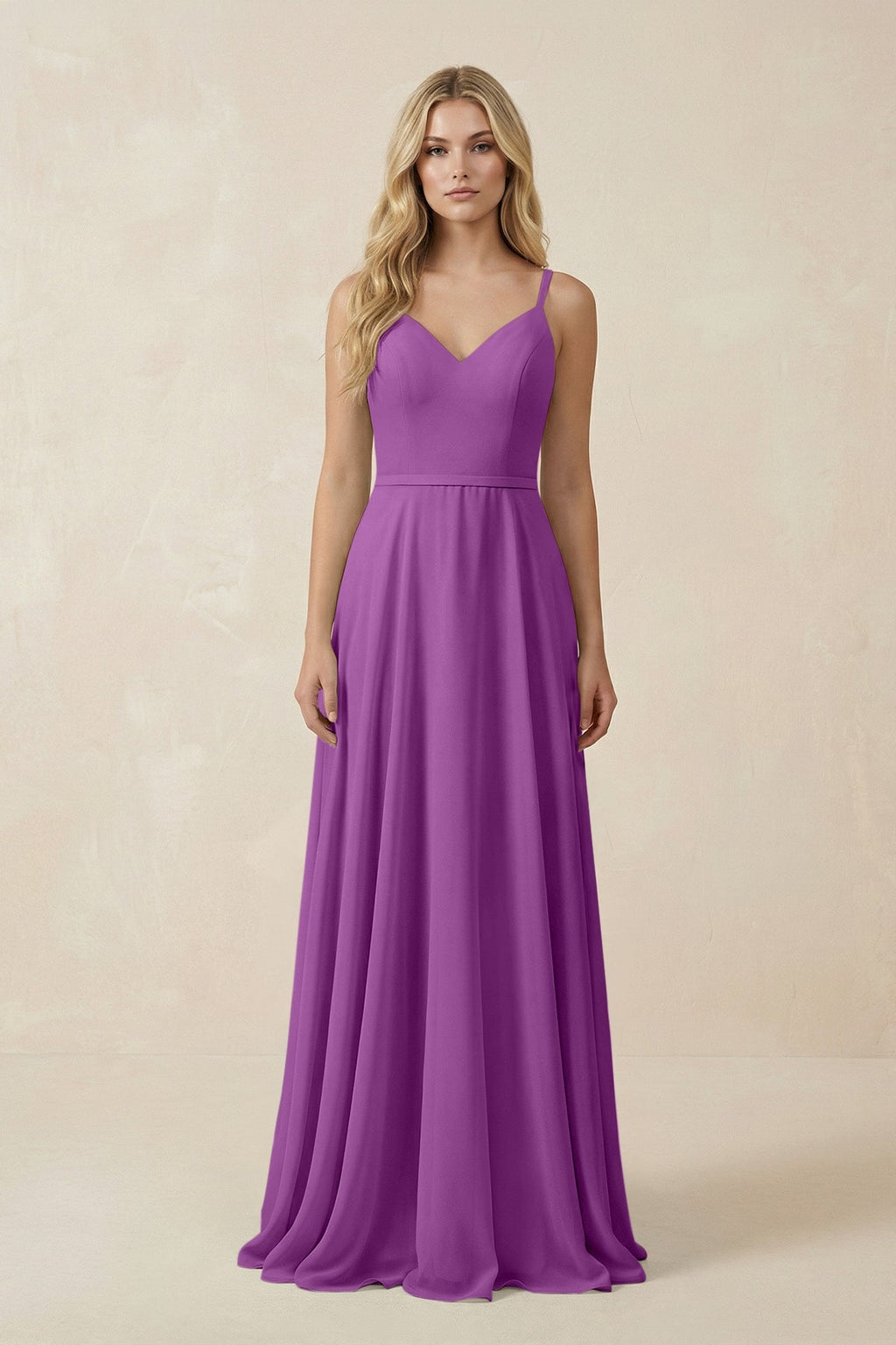 V-Neck A-Line Chiffon Bridesmaid Dress with Crisscross Back in Amethyst