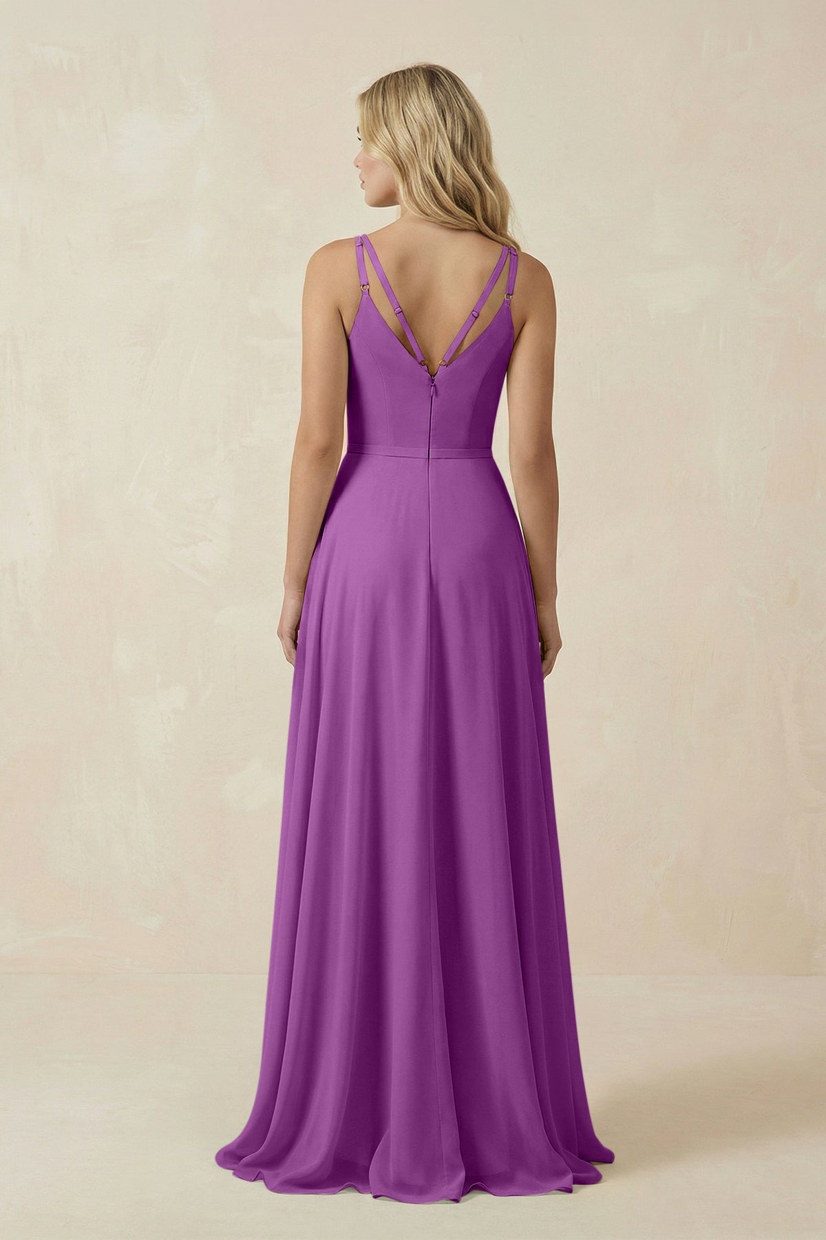 V-Neck A-Line Chiffon Bridesmaid Dress with Crisscross Back in Amethyst
