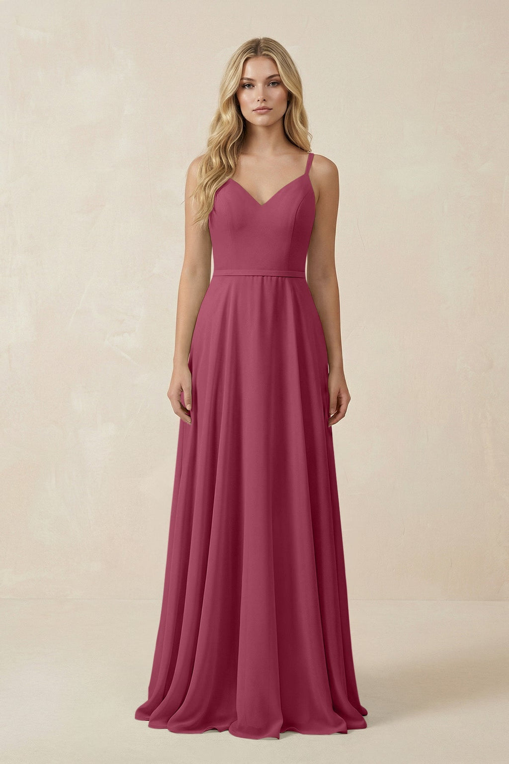 V-Neck A-Line Chiffon Bridesmaid Dress with Crisscross Back in Desert Rose