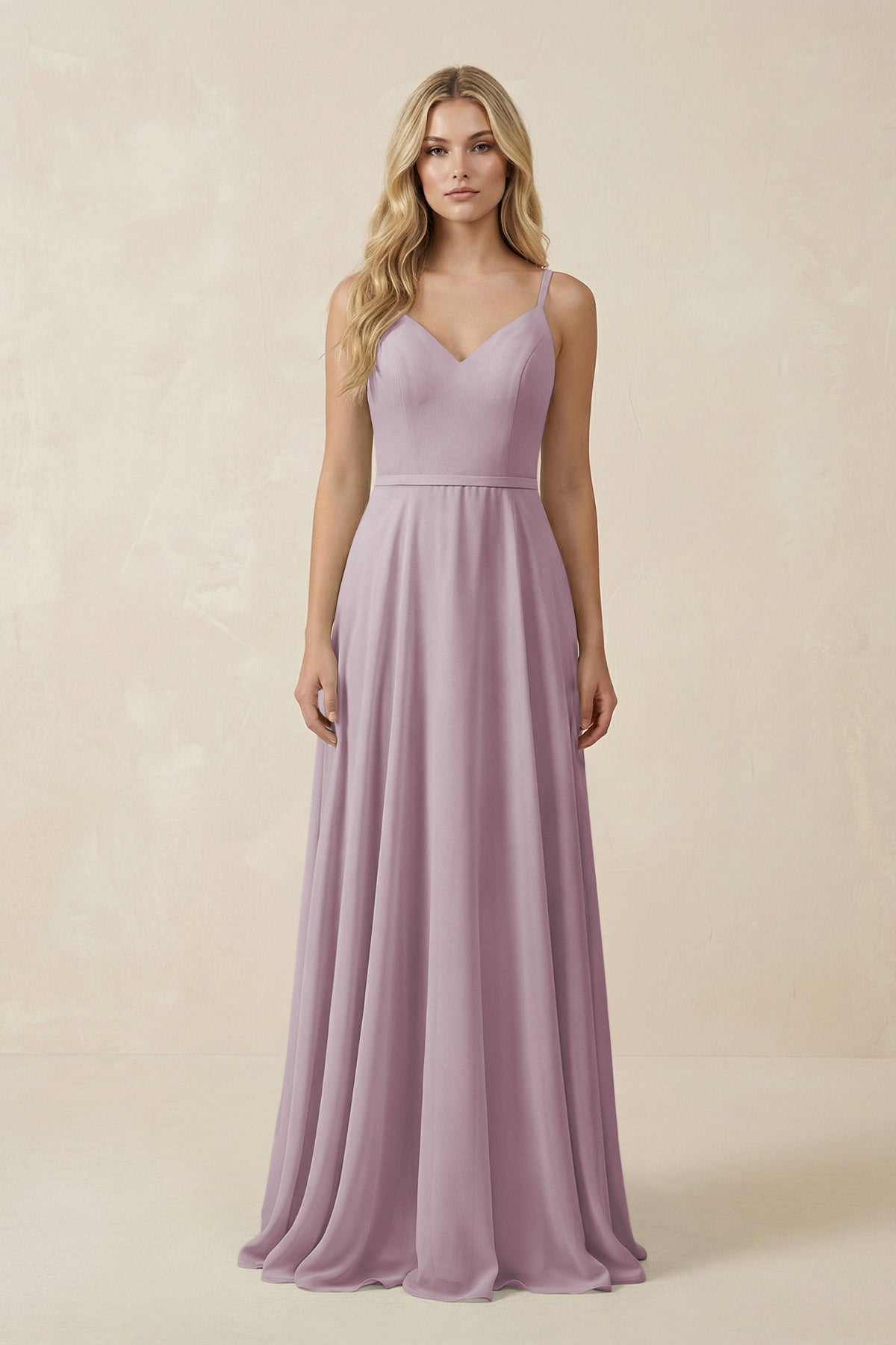 V-Neck A-Line Chiffon Bridesmaid Dress with Crisscross Back in Dusk