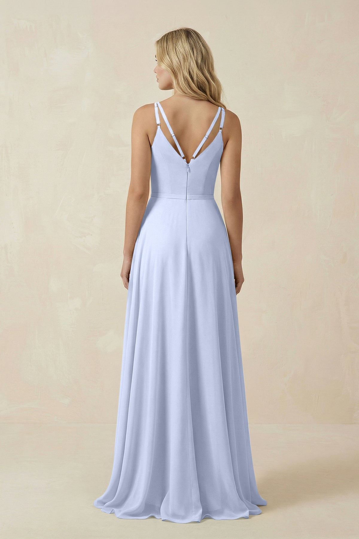 V-Neck A-Line Chiffon Bridesmaid Dress with Crisscross Back in Ice
