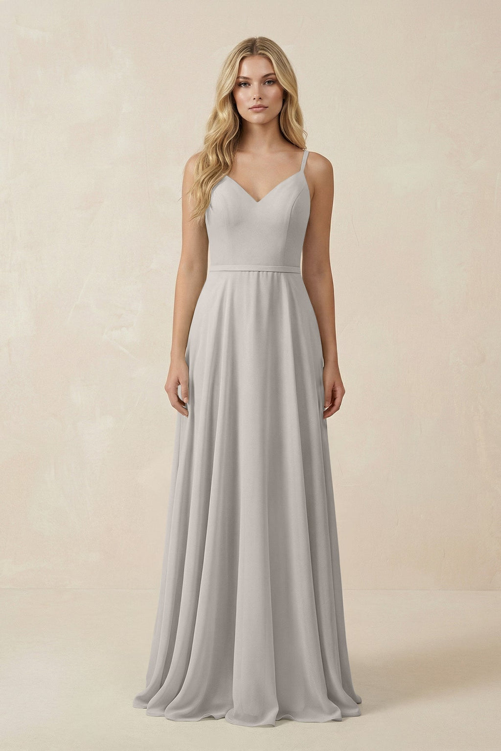 V-Neck A-Line Chiffon Bridesmaid Dress with Crisscross Back in Silver
