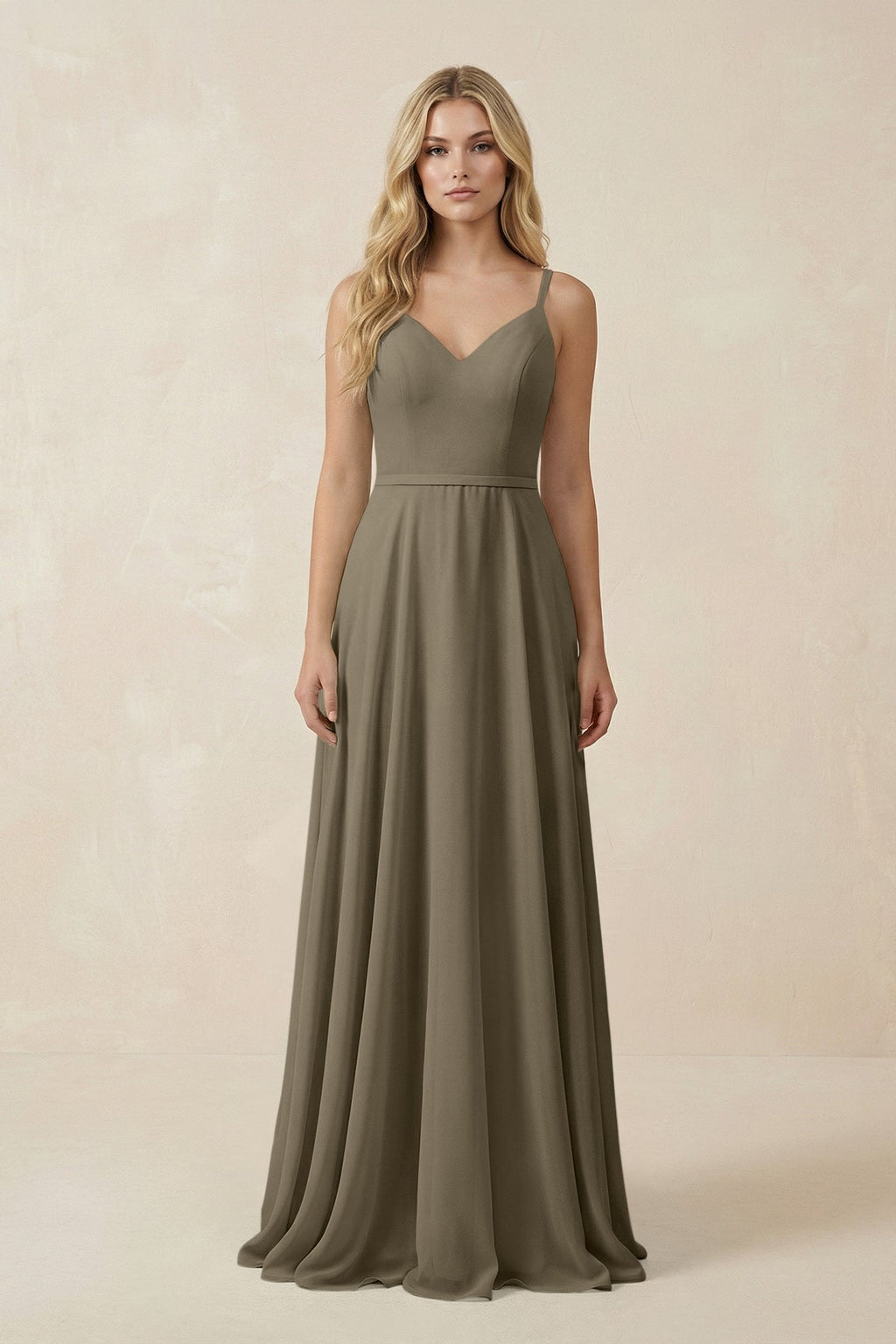 V-Neck A-Line Chiffon Bridesmaid Dress with Crisscross Back in Willow Green