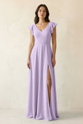 V-Neck Ruffled A-Line Chiffon Bridesmaid Dress in Lavender