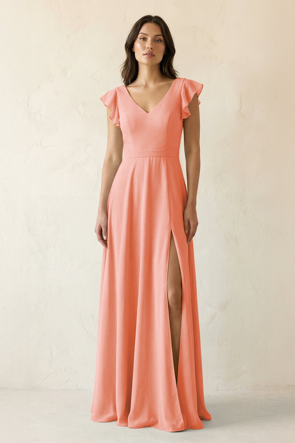 V-Neck Ruffled A-Line Chiffon Bridesmaid Dress in Rosette