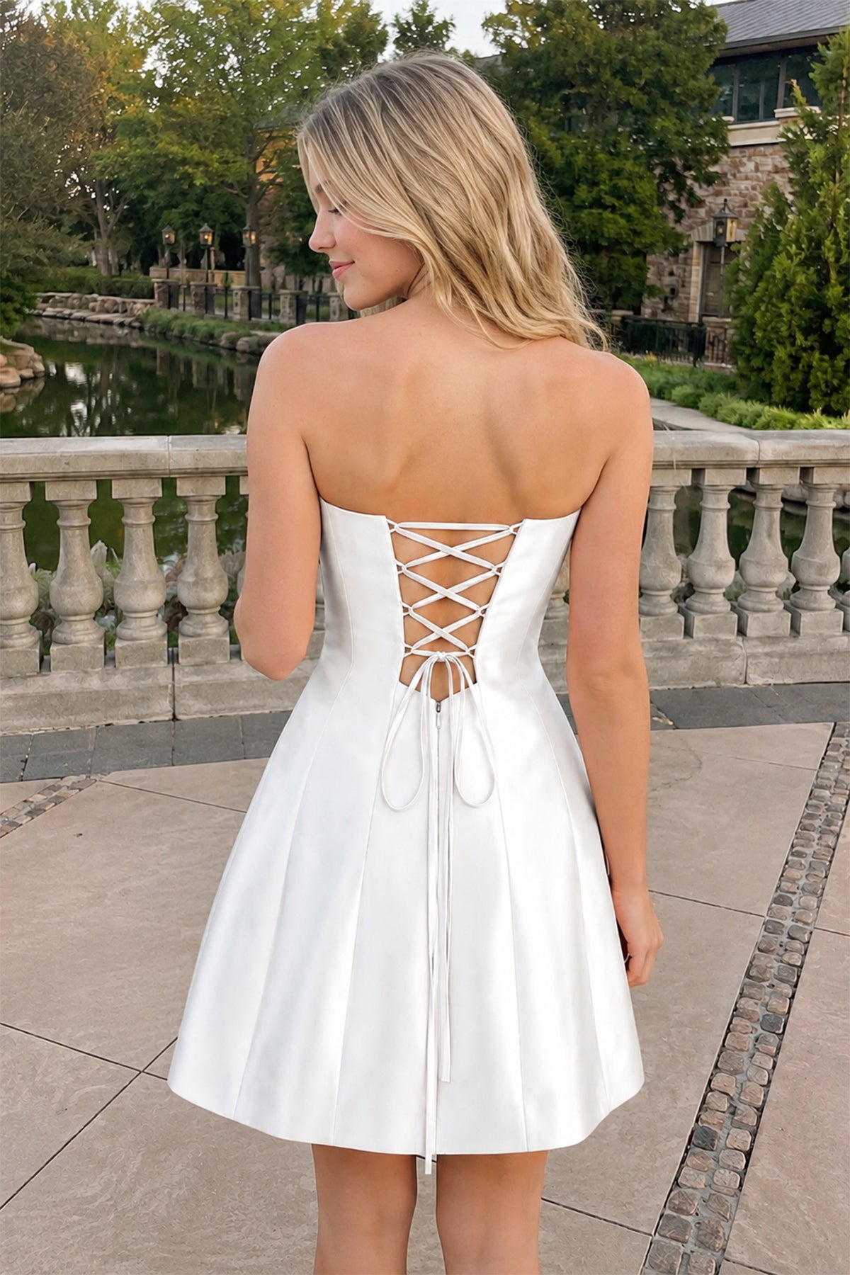 Candy Pink Rhinestones Satin Strapless A-Line Homecoming Dress