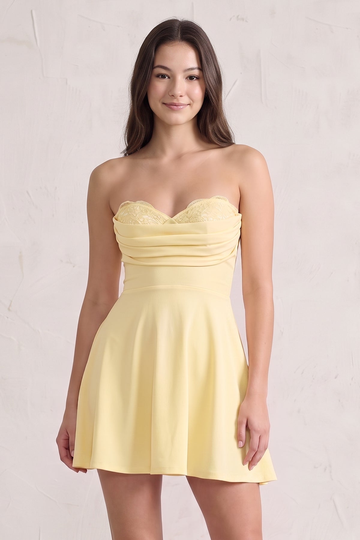 Pink Lace Sweetheart A-Line Linen Short Homecoming Dress